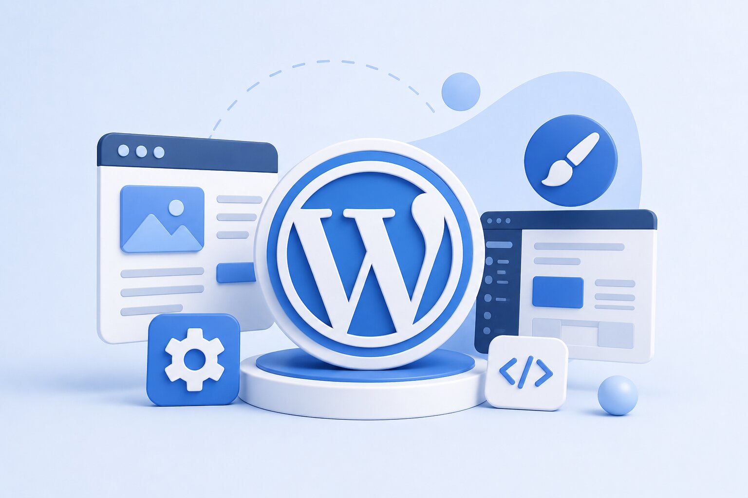 WordPress Illustration of the WordPress platform with web design icons